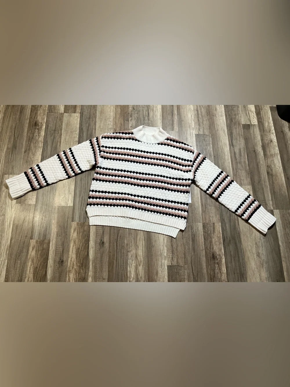 NWT Allison + Zoe Mock Neck Striped Textured Knit Sweater - Size L